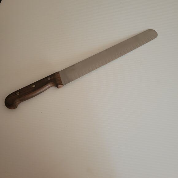 Vintage R.H.Forschner Victorinox 12" Slicing Knife w/ Granton Edge wooden handle - Picture 7 of 11